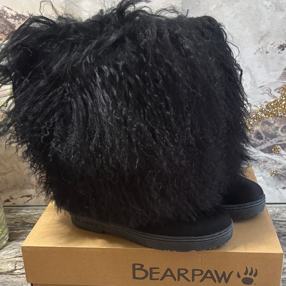 BearPaw Fluffy Black Boots